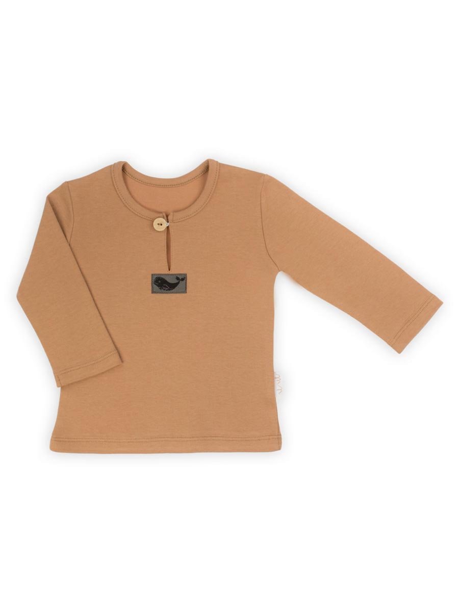 Chłopięca bluzka z długim rękawem zapinana na guzik jasnobrązowa Nicol,r.68