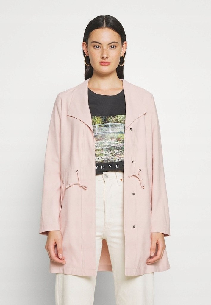 Only Płaszcz Damski Klasyczny Różowy Gładki Jesienny Przejściowy XS Włf