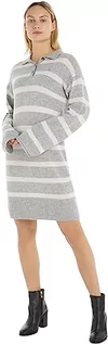 Sukienki - Tommy Hilfiger Damska miękka wełniana sukienka polo, Breton Stp szary wrzosowy/ecru, XXL - grafika 1