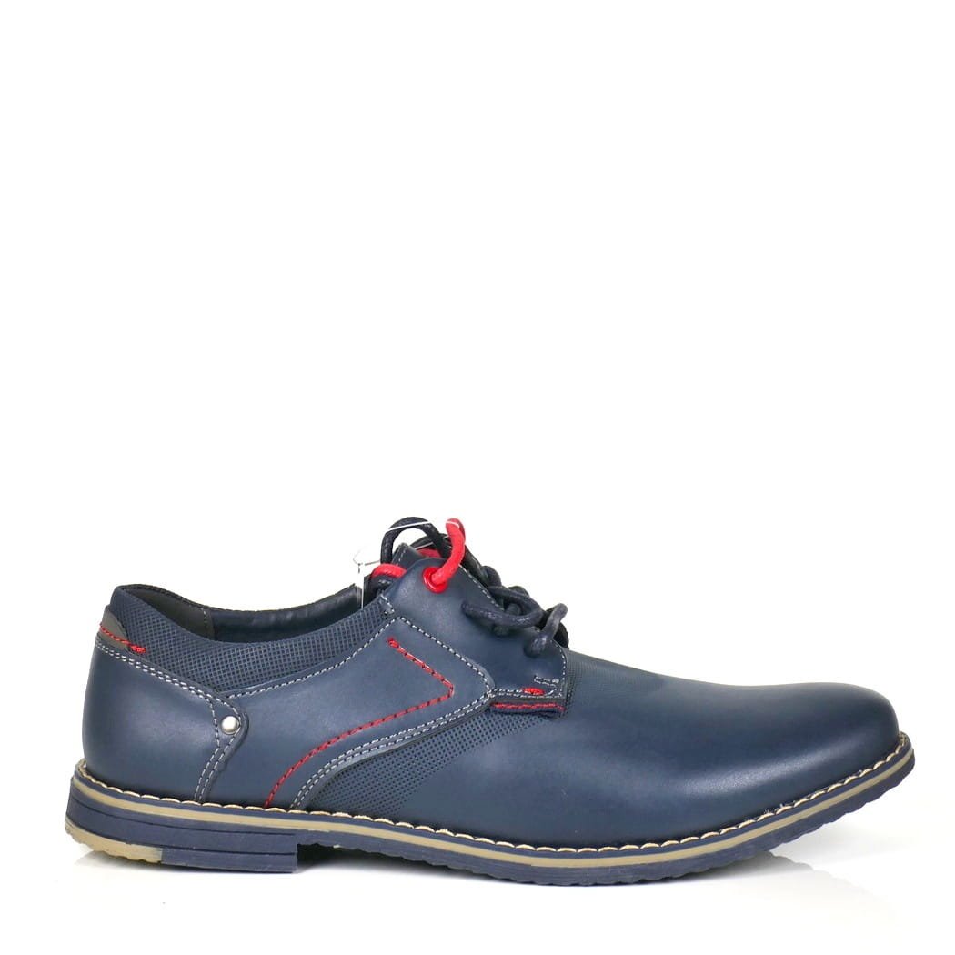 PÓŁBUTY MĘSKIE SZNUROWANE CASUAL HAVER AB65A-10 NAVY3/RED GRANATOWE, 40, 27,2cm