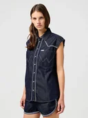 Koszule damskie - camicie donna wrangler 112362615 sleeveless denim dark - miniaturka - grafika 1