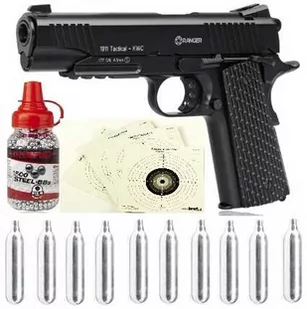 Pistolet wiatrówka RANGER 1911 Tactical KWC 4,5 mm BB 17-strzał. Zestaw: +tarcze20 +śrut1500 +kapsuły10 - Wiatrówki pistolety - miniaturka - grafika 1