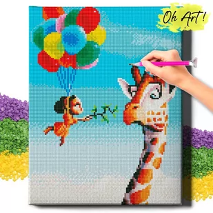 DIAMOND PAINTING 5D z RAMĄ Żyrafa i dziewczynka Haft Diamentowy 30x40 Mozaika Zwierzęta Dla dzieci Oh Art! - Zabawki kreatywne - miniaturka - grafika 1