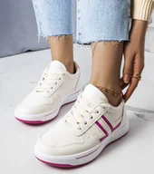 Botki damskie - Kremowe sneakersy z różowymi wstawkami Olympia -39 - miniaturka - grafika 1
