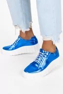 Trampki damskie - Niebieskie trampki skórzane damskie sneakersy metaliczne sznurowane PRODUKT POLSKI Casu 469-Z - miniaturka - grafika 1