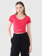 Koszulki i topy damskie - 4F T-shirt crop top gładki damski - różowy XS - miniaturka - grafika 1