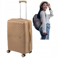 Walizki - WALIZKA PODRÓŻNA TWARDA ŚREDNIA POLIPROPYLEN BEŻOWA 4 KÓŁKA LEKKA - miniaturka - grafika 1