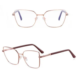 Damskie okulary Kocie Oczy zerówki do komputera BLUE LIGHT z fleksami 25145B Różowe Złoto/Bordo - Okulary korekcyjne, oprawki, szkła - miniaturka - grafika 1