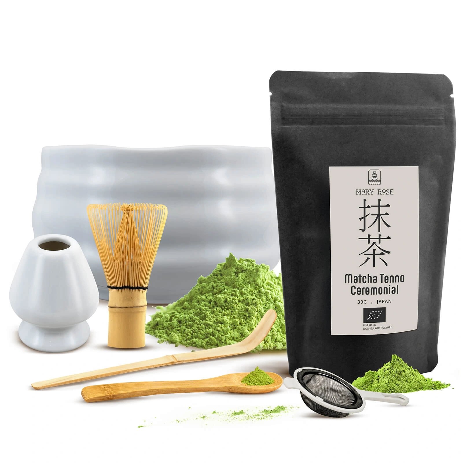 Zestaw akcesoriów Yuki do parzenia herbaty Matcha Ceremonialna Bio 30g