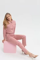 Spodnie damskie - Różowe spodnie z imitacji zamszu - Femestage - miniaturka - grafika 1