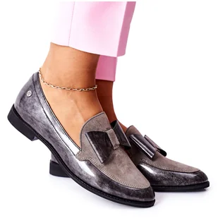 Damskie Półbuty Maciejka Lakierowane Loafery Szare 04099-03/00-1 - Półbuty damskie - miniaturka - grafika 1