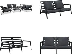 vidaXL 5-częściowy zestaw ogrodowy z poduszkami aluminiowymi ciemnoszary - Sofa ogrodowa - Sofy ogrodowe - Salon ogrodowy - Leżaki ogrodowe - Sofy ogrodowe - miniaturka - grafika 1