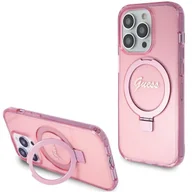 Szkła hartowane na telefon - Guess GUHMP15XHRSGSP iPhone 15 Pro Max 6.7" różowy/pink hardcase Ring Stand Script Glitter MagSafe - miniaturka - grafika 1