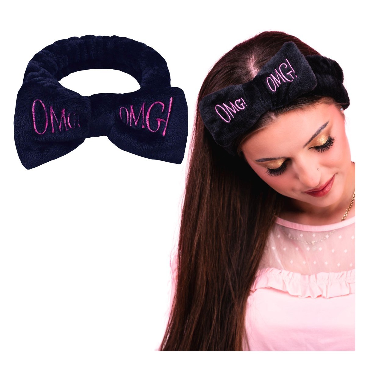 Opaska Kosmetyczna Czarna do Makijażu z Kokardą OMG Elastyczna Miękka
