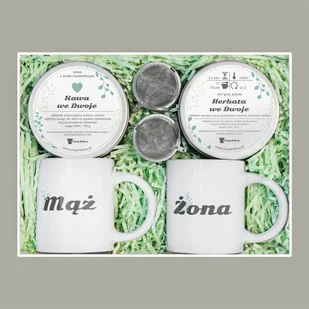 Box dla Męża i Żony, zestaw prezentowy idealny na Wesele- elegancki zestaw z kawą i herbatą, 2x kubek, zaparzacz zaczep kulka,herbata i kawa - Zestawy upominkowe - miniaturka - grafika 1