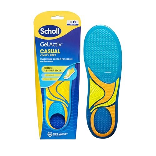 Scholl GelActiv codzienne wkładki dla mężczyzn, wygodne stopy przez cały dzień, amortyzacja z pianki z pamięcią kształtu i technologia GelWave, rozmiar 37-40
