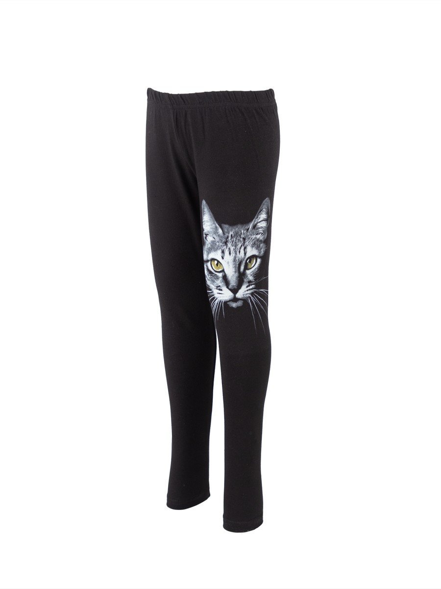 Dziewczęce legginsy z nadrukiem kota czarne Tup Tup
