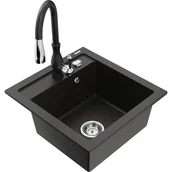 Zlewozmywaki z baterią - Mexen Vito zlewozmywak granitowy 1-komorowy z baterią kuchenną Savita, czarny/złoty metalik - miniaturka - grafika 1