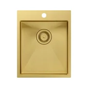 Zlewozmywaki - RUSSEL 90 SteelQ zlewozmywak PVD R10 złoty z syfonem - miniaturka - grafika 1