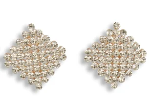 Klipsy do uszu złote romby z cyrkoniami - Kolczyki - miniaturka - grafika 1