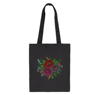 Torby i wózki na zakupy - Torba bawełniana czarna zakupowa z haftem – kwiaty - miniaturka - grafika 1