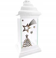 Lampiony i znicze - Znicz Duży Kapliczka Szklany Biały Lampion Ozdobny Na Święta Z Gwiazdą 31Cm - miniaturka - grafika 1