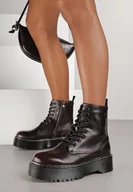 Botki damskie - Bordowe Botki Workery na Platformie Xulia - miniaturka - grafika 1