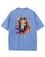 Koszulki i topy damskie - Damska koszulka oversize efekt sprania Kolorowy Koń Piękno Błękitna 3XL - miniaturka - grafika 1