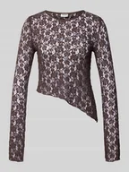 Bluzki damskie - Bluzka z długim rękawem o asymetrycznym kroju z półprzezroczystego materiału - miniaturka - grafika 1