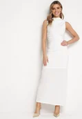 Sukienki - Biała Maxi Sukienka Dopasowana z Ozdobnymi Marszczeniami i Wycięciem na Tyle Dorsalinna - miniaturka - grafika 1