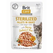 Mokra karma dla kotów - BRIT CARE Cat Sterilized Fillets in Gravy with Savory Salmon & Tuna Enriched with Sea Buckthorn and Nasturtium 85g - miniaturka - grafika 1