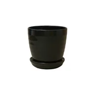 Donice - Doniczka Wave 13,5 cm ceramiczna grafitowa z podstawką - miniaturka - grafika 1