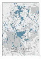 Plakaty - Galeria Plakatu, Mazury mapa czarno biało niebieska, 40x50 cm - miniaturka - grafika 1