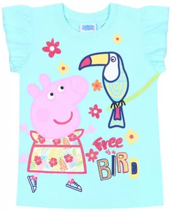 Seledynowa koszulka z falbankami i kolorowym nadrukiem Świnka Peppa i tukan 6 lat 116 cm - Moda i Uroda OUTLET - miniaturka - grafika 1