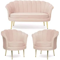 Komplety wypoczynkowe - Sofa muszelka + 2 fotele ELIF / beżowo /różowy - miniaturka - grafika 1