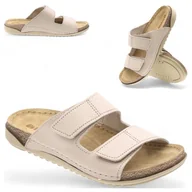 Klapki i japonki damskie - Wygodne Klapki damskie Skórzane regulowane na rzepy lekkie Inblu Beżowe 37 - miniaturka - grafika 1