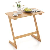 Biurka - Stolik pomocniczy w kształcie litery Z do kanapy z litego drewna bambusowego pokrytego bezwonnym lakierem, mały stolik nocny w stylu bohemy, naturalny - miniaturka - grafika 1