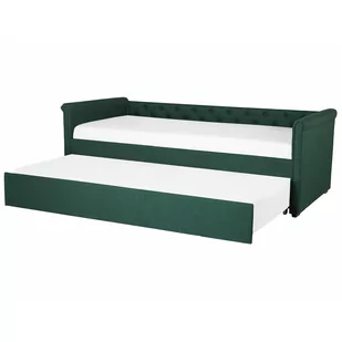Beliani Łóżko wysuwane tapicerowane ciemnozielone ze stelażem 90 x 200 cm LIBO - Łóżka - miniaturka - grafika 1