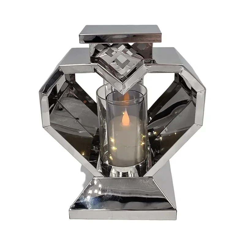 Znicz metalowy lustrzany – lampion serce srebrny – RT262024-SILVER