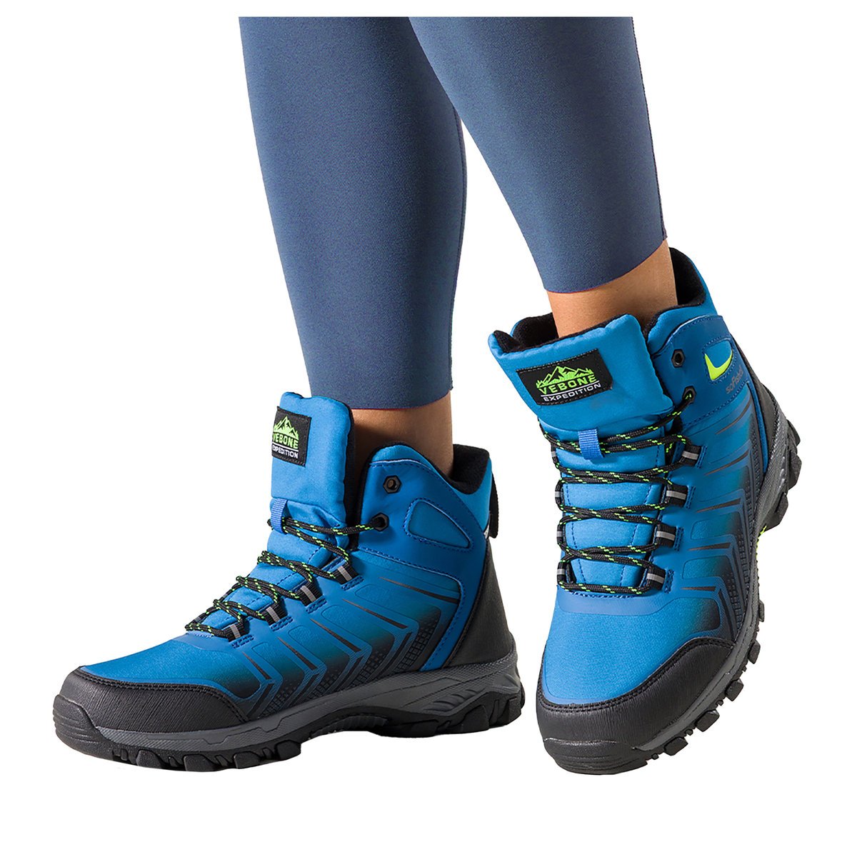 Niebieskie buty trekkingowe damskie softshell na bieżnikowanej podeszwie czarne wstawki sznurowane Carla EY82939-1-36