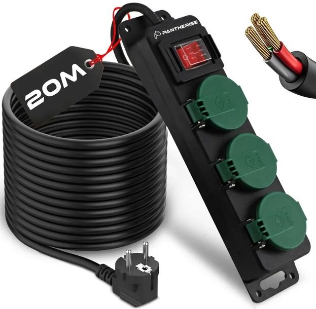 Listwa zasilająca PRZEDŁUŻACZ Pantherise 3 GNIAZDA KABEL 20M IP44 DO OGRODU