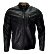 Kurtki męskie - KURTKA MĘSKA skórzana czarna, brązowe akcenty XXL - miniaturka - grafika 1