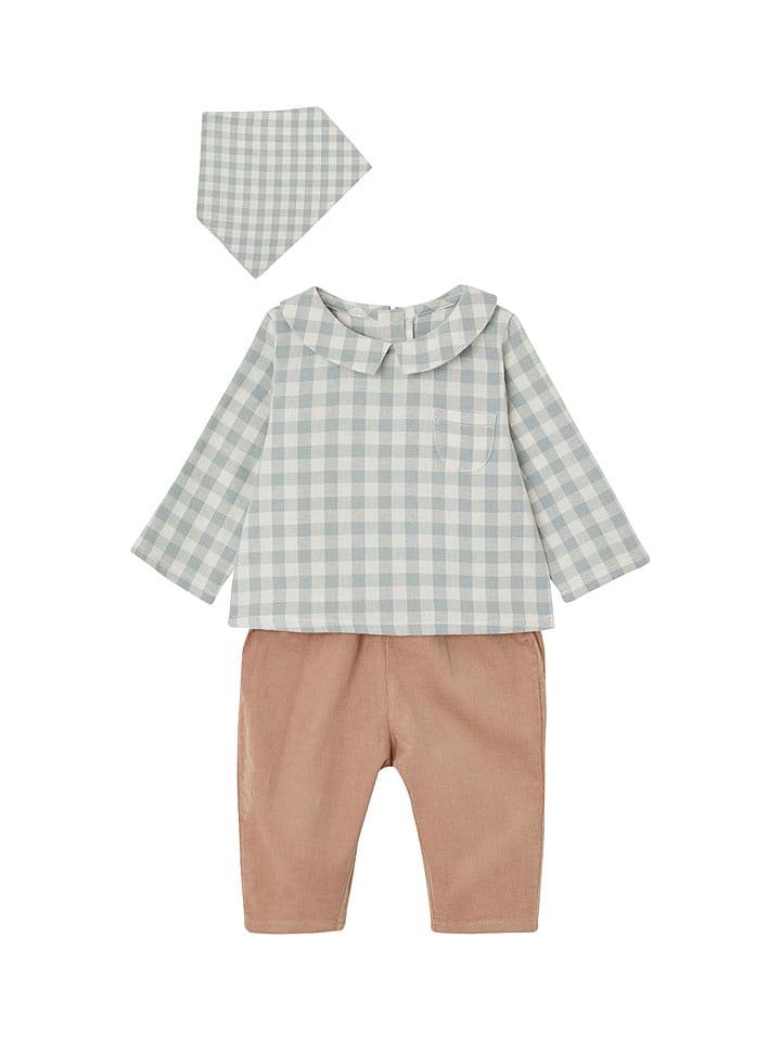 vertbaudet 3-częściowy zestaw w kolorze błękitno-biało-jasnobrązowym