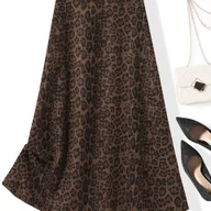 Spódnice - TEMU Elegancka spódnica damska w panterkę o kroju litery A - Elastyczny pas, rozkloszowany dół, uniwersalna na każdą porę roku, od biura na imprezę, - miniaturka - grafika 1