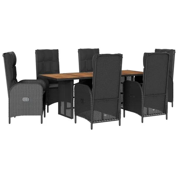 Zestaw mebli ogrodowych czarny z rattanem PE, stół 190x80x74 cm, krzesła