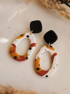 Kolczyki geometryczne z gliny polimerowej w kolorze brązowym, boho - Kolczyki - miniaturka - grafika 1