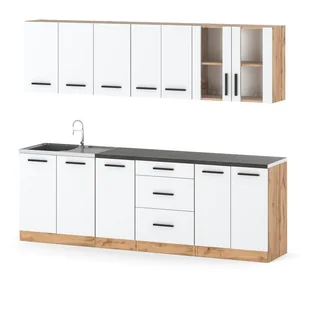 Meble kuchenne białe mat z drewnem zestaw modułowy nowoczesny remino 2.6m - Meble kuchenne Meble kuchenne białe mat z drewnem zestaw modułowy nowoczesny remino 2.6m - Meble kuchenne - miniaturka - grafika 1