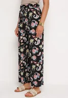 Spodnie damskie - Czarno-Różowe Spodnie z Bawełny z w Stylu Boho z Szerokimi Nogawkami i Gumką w Talii Jelvia - miniaturka - grafika 1