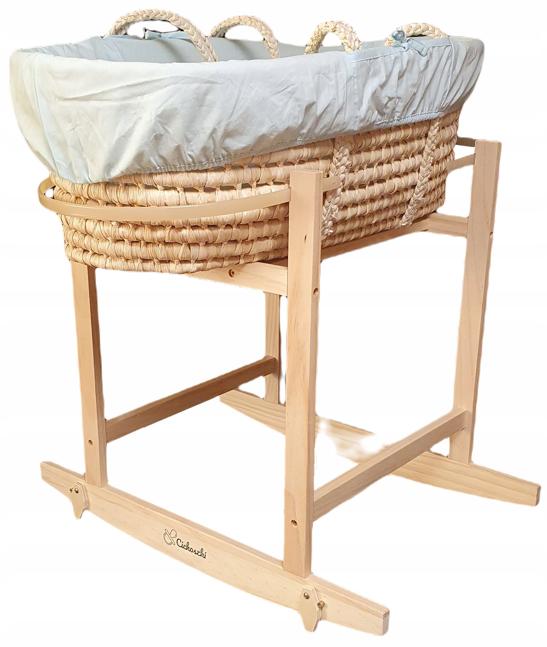 Cichoszki Zestaw Premium z pościelą Kosz Materac 3cm Kołyska naturalna