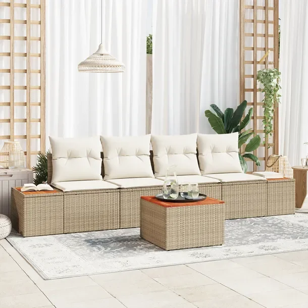 5-elementowy modularny zestaw sof ogrodowych, beżowy, rattan